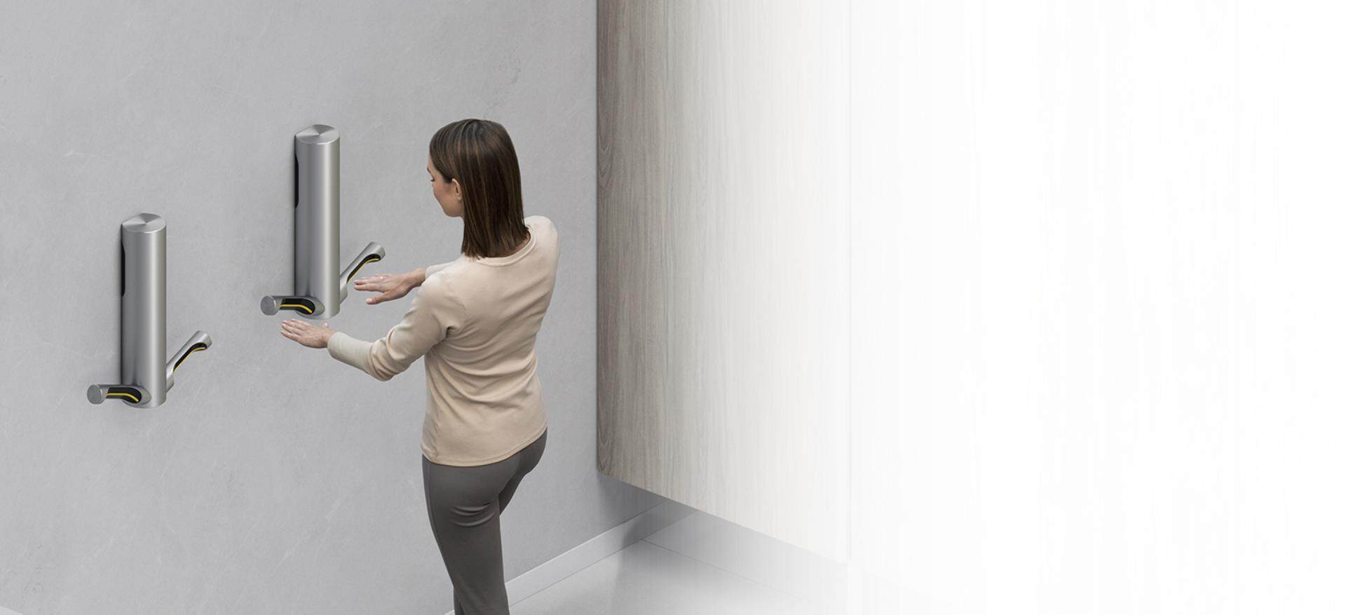 零接触干手器，配备HEPA过滤系统